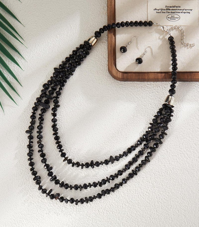 Errally Store Layered Beaded Statement Necklace Multi Strand Crystal Beads Collar Necklace and Earring Sets for Women Fashion Costume Jewelry Set Gifts for Her - Image 2